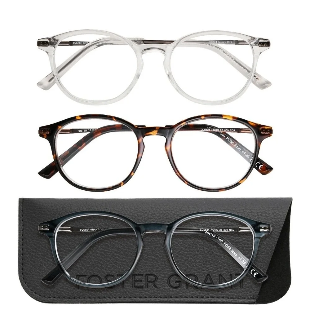 Foster Grant Design Optics Readers 2.00 Classic Round 2-(3pks) #809 OB